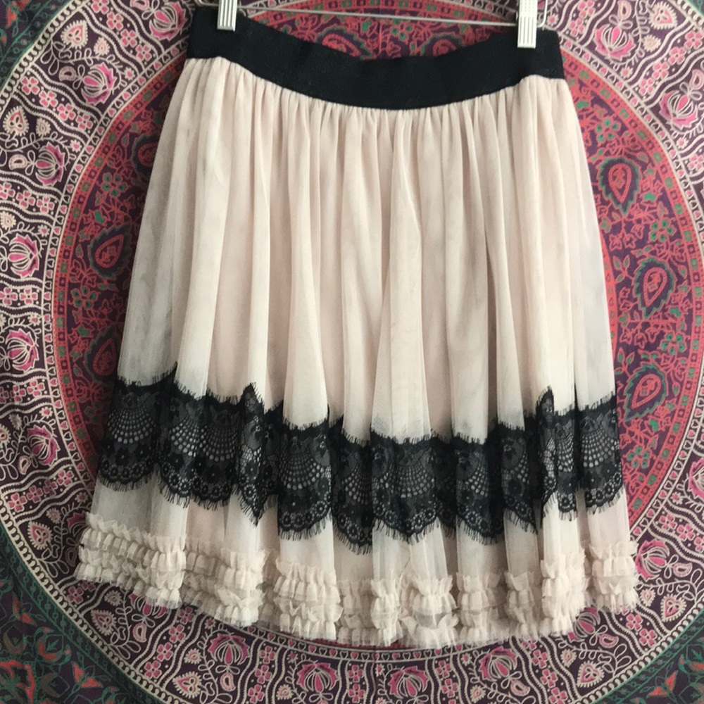 Pink and black lace skirt